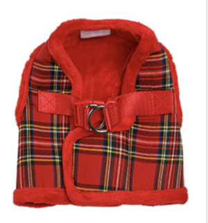Luxury Fur Lined Red Tartan Dog Harness